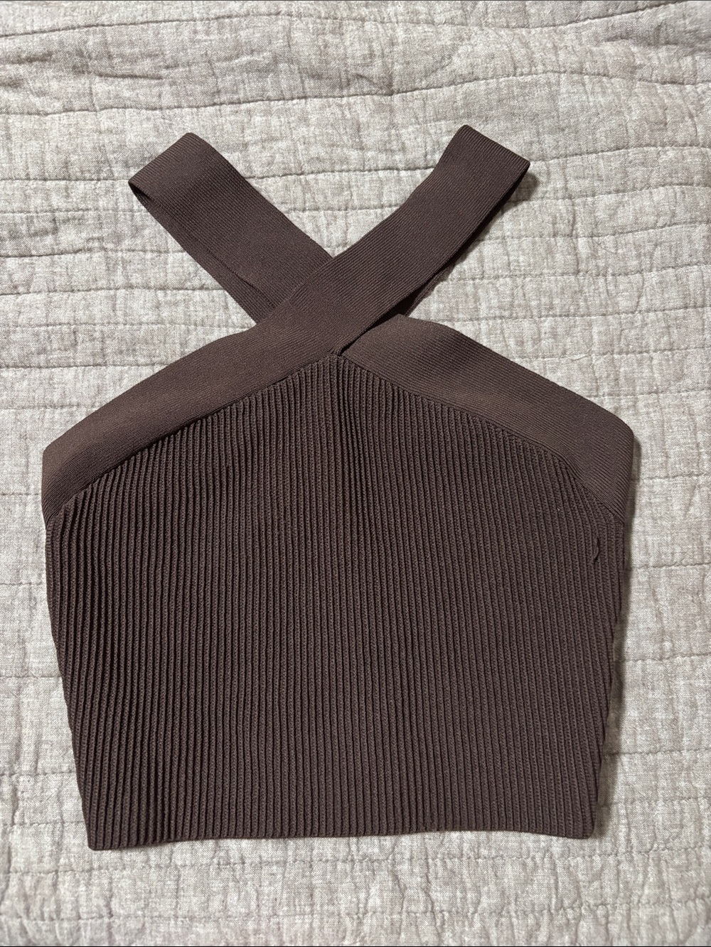 Babaton Ribbed Cross-Strap Crop Top - Brown - never worn